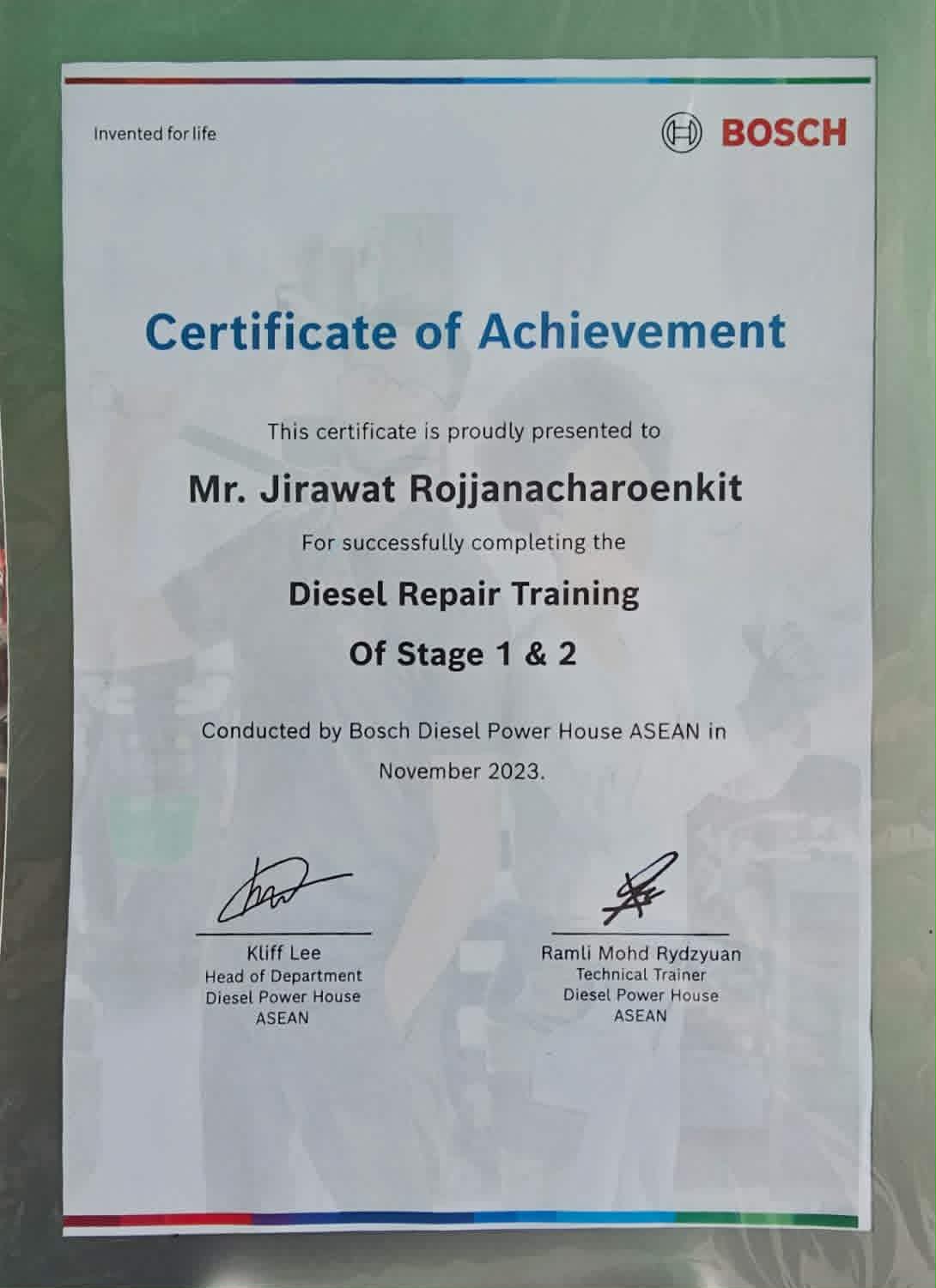 BOSCH Certificate of Achievement
